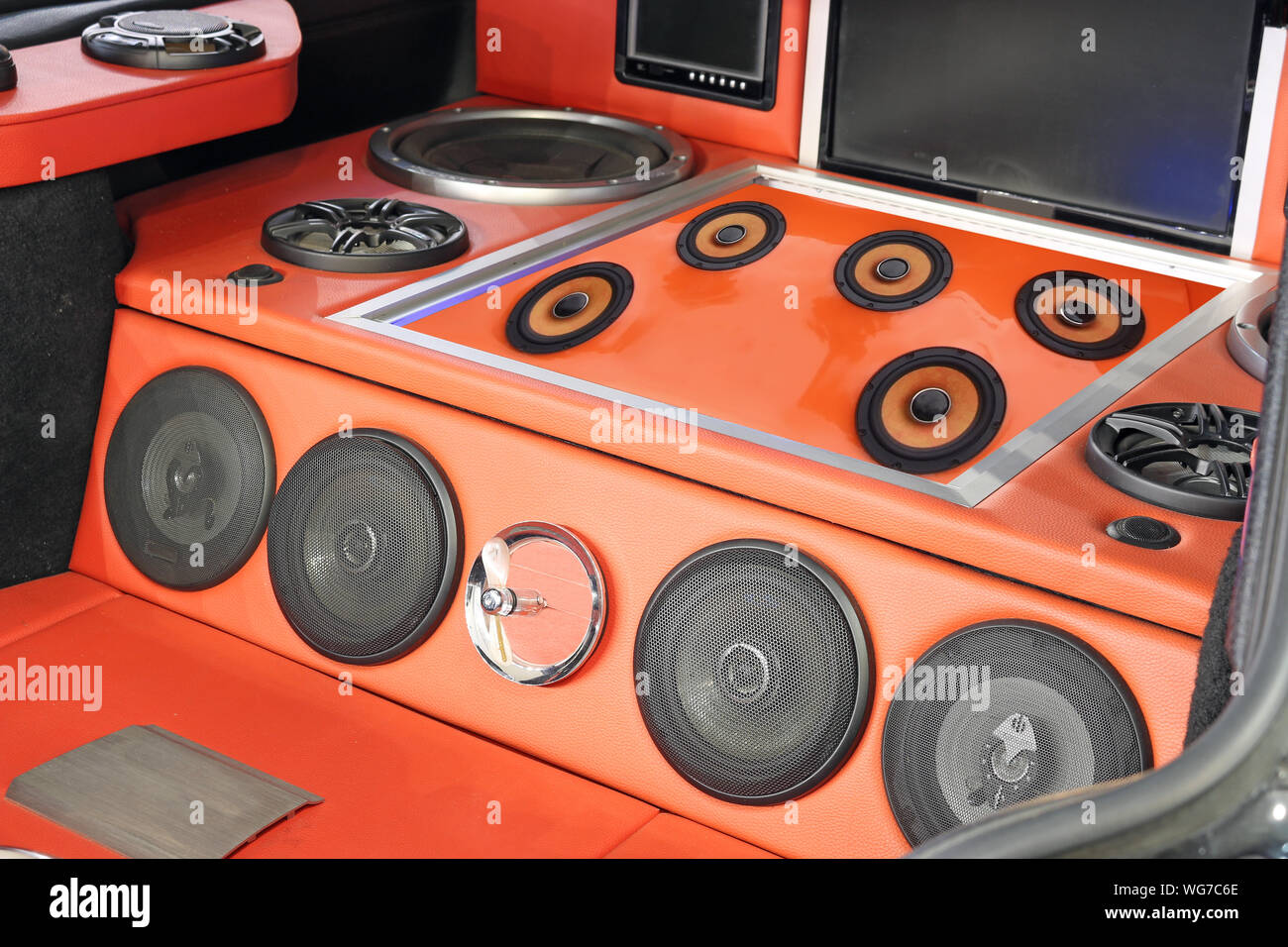 custom car powerful stereo audio system Stock Photo
