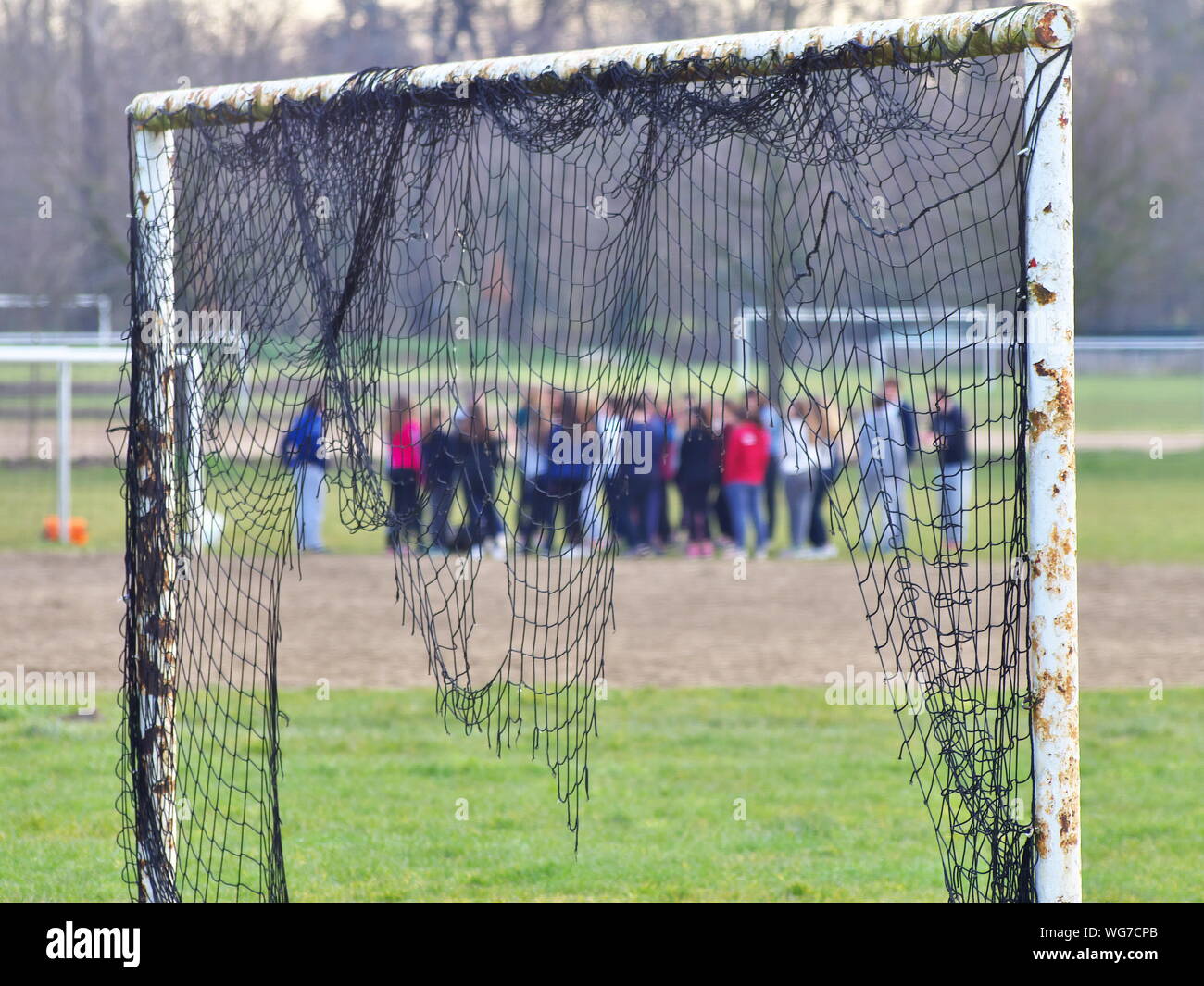 Abandoned Soccer Goal On Playing Field Stock Photo Alamy