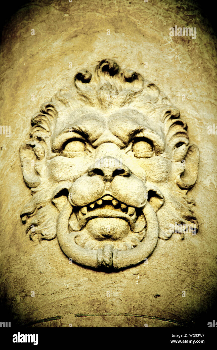 architectural detail of a lion head, a Bas-relief of lion head Stock ...