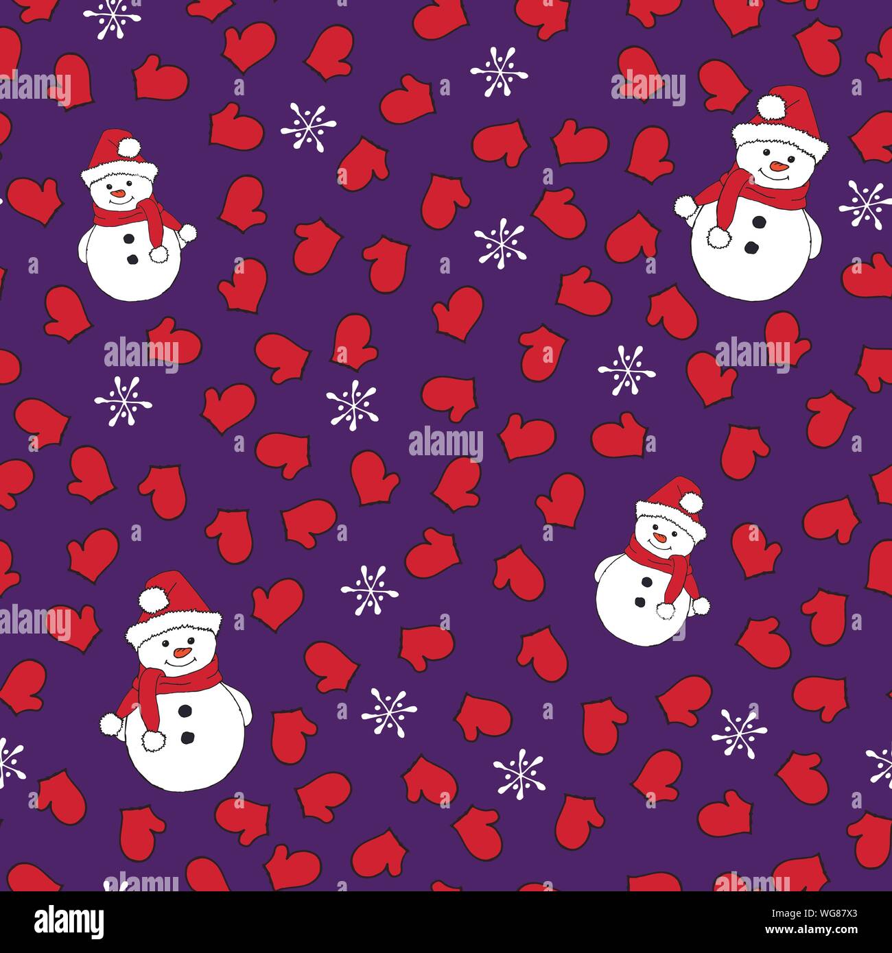 Christmas seamless pattern with snowman, fir trees and snowflakes ...