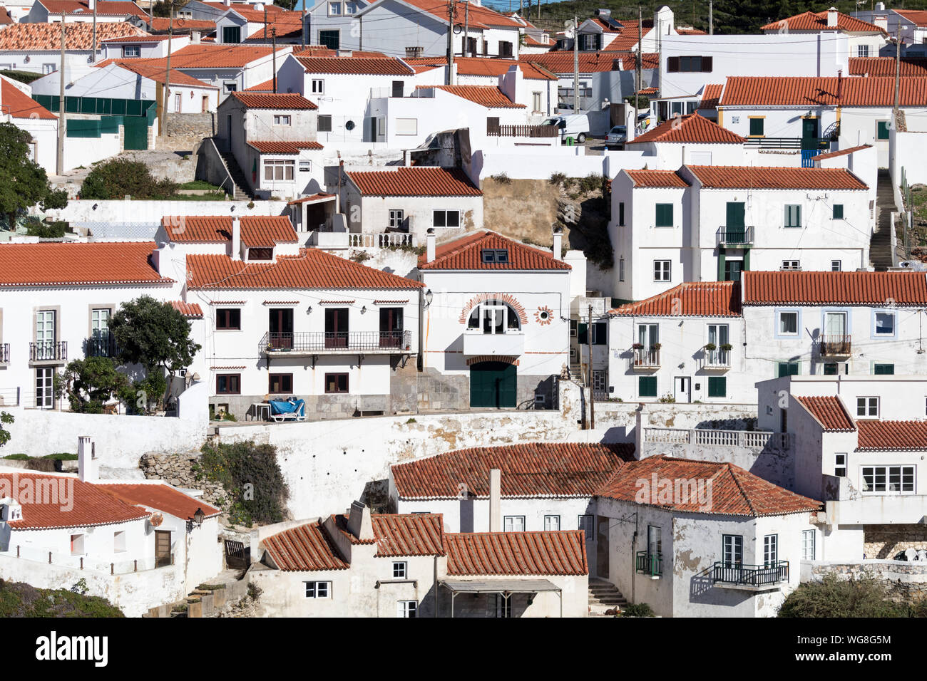 High Angle View Of Houses At Azenhas Do Mar Stock Photo