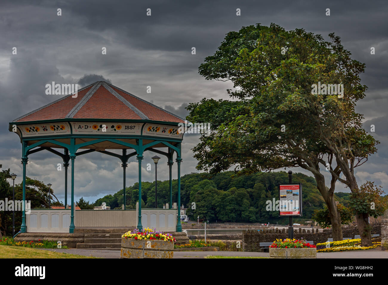 Clevedon bandstand against a dark cloudy sky Stock Photo