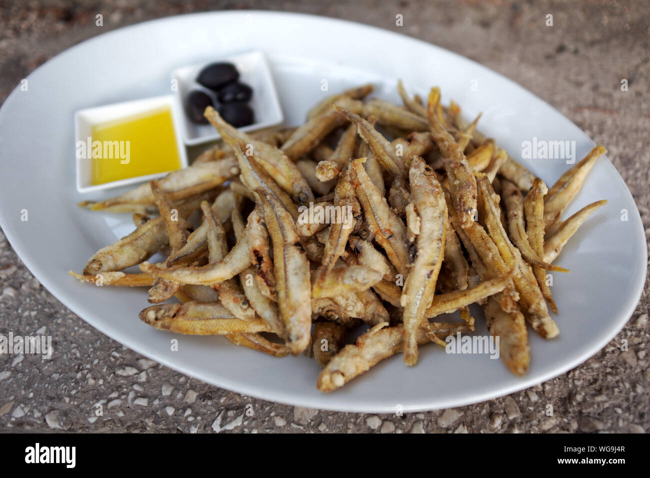 fried anchovy, mediterranean seafood Stock Photo