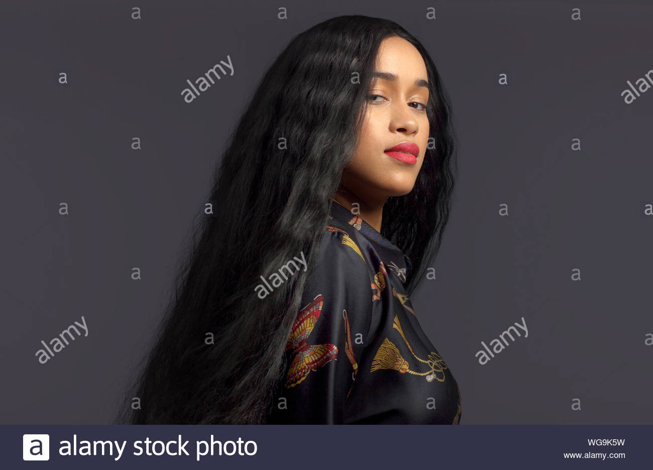 Gorgeous Mixed Race Model In Studido Shoot With Long Wavy Wig On