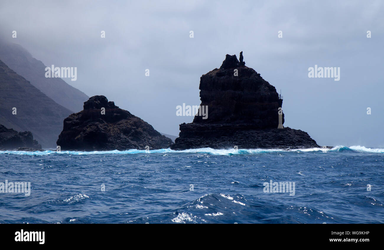 Sea travel background - travelling on seaferry from La Graciosa, small islet Farion de Afuera Stock Photo