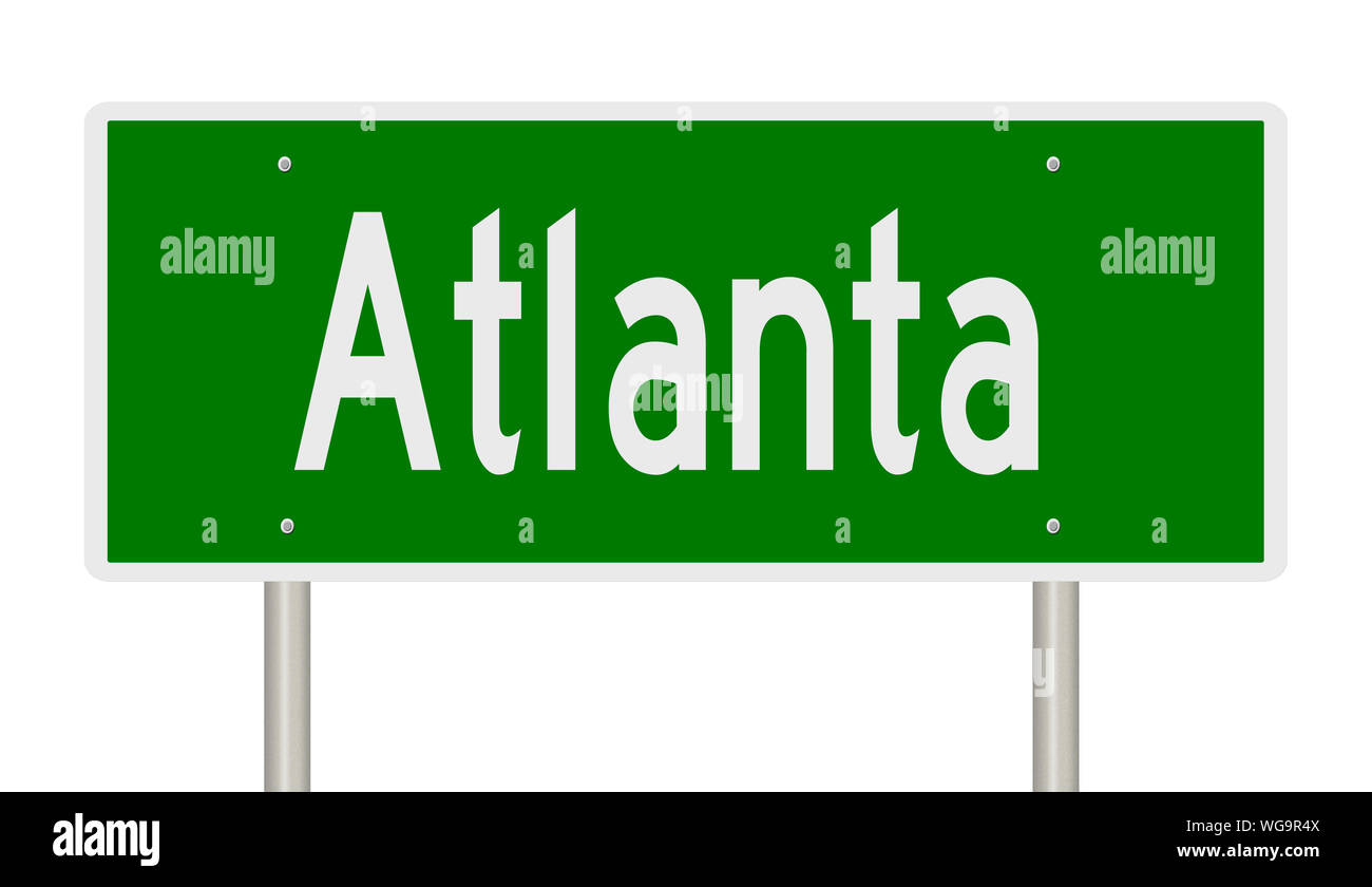 Rendering of a green highway sign for Atlanta Georgia Stock Photo