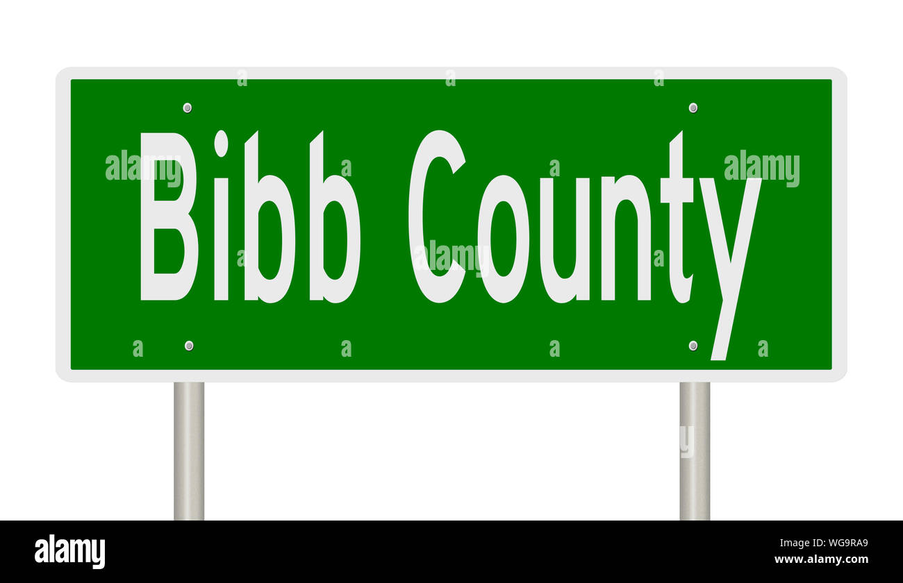 Rendering of a green highway sign for Bibb County Stock Photo