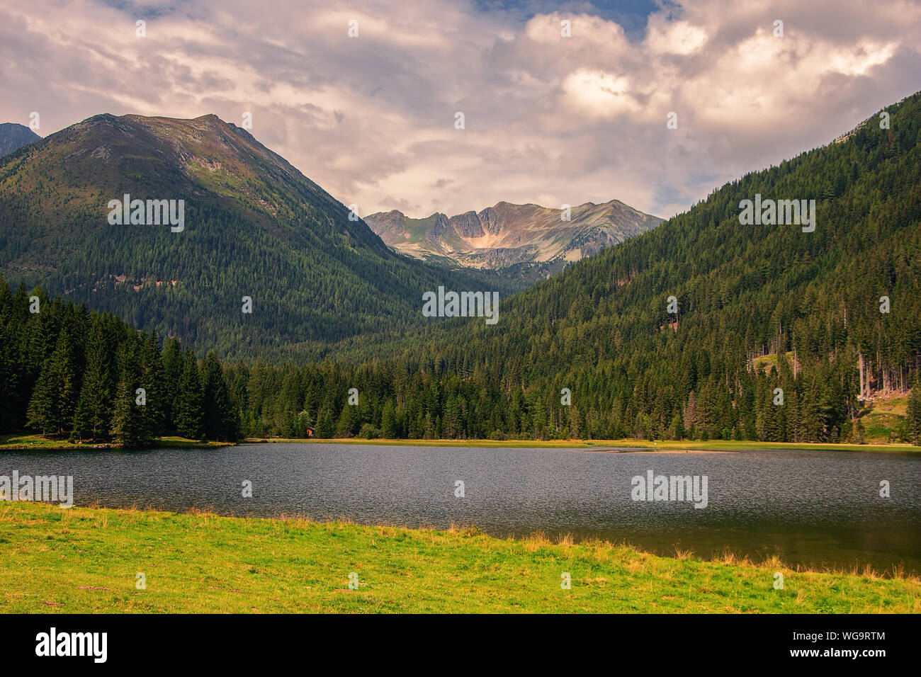 Austria Alps landscape panorama with mountain lake, Etrachsee in Niedere Tauern near Schladming Dachstein Stock Photo