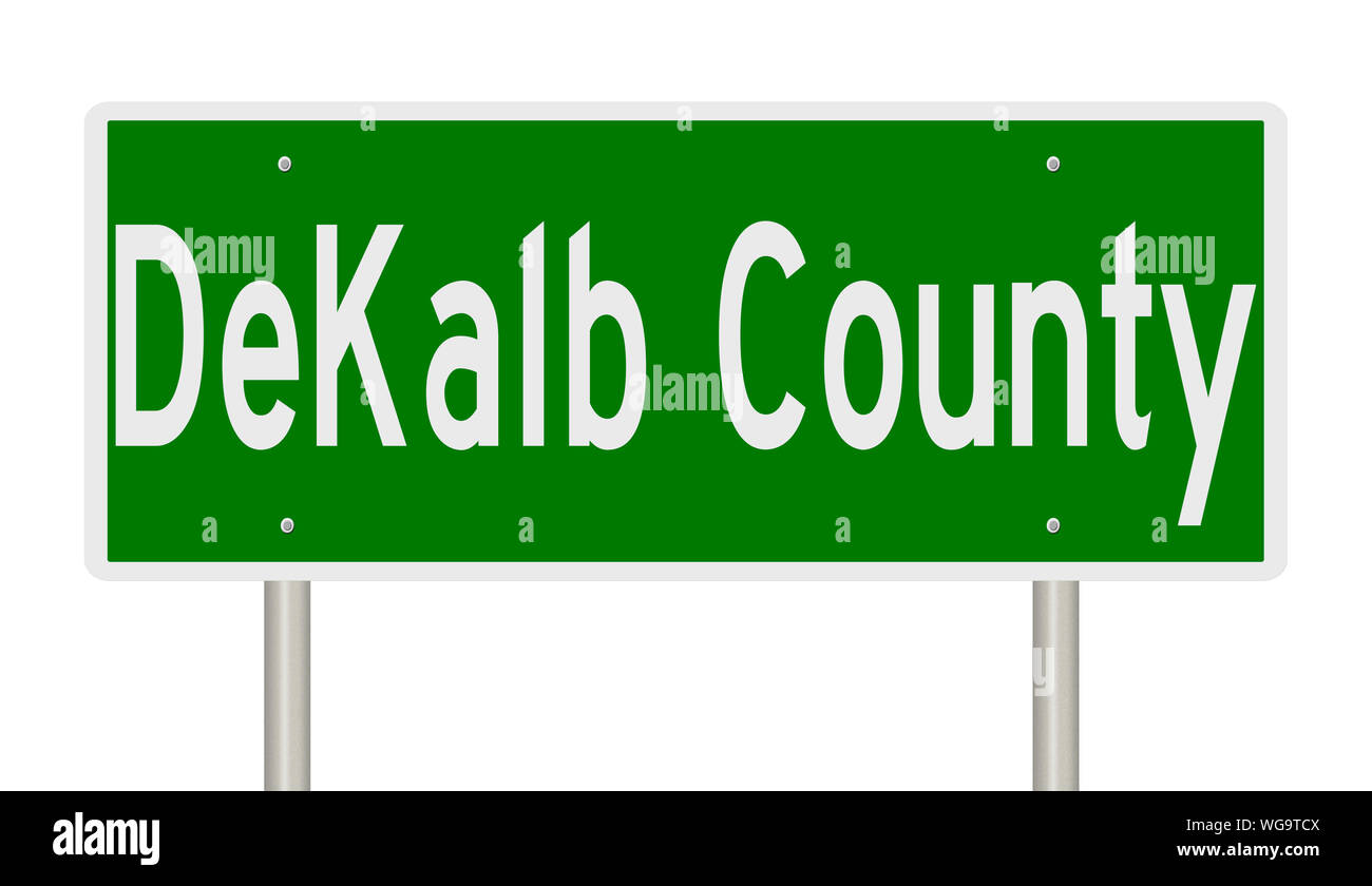 Rendering of a green highway sign for DeKalb County Stock Photo