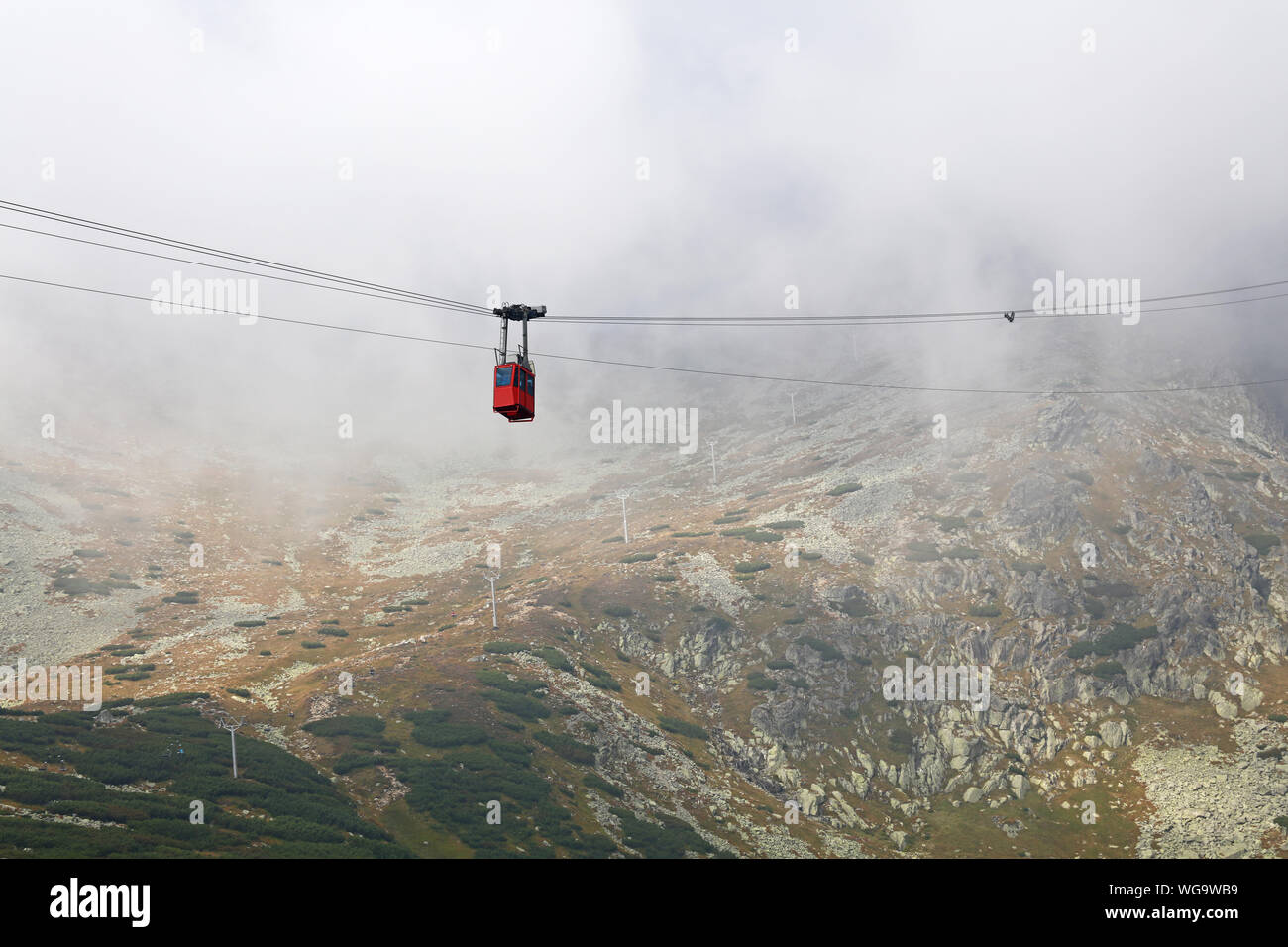 Low Angle View Of Cable Car Against Lomnicky Peak Stock Photo
