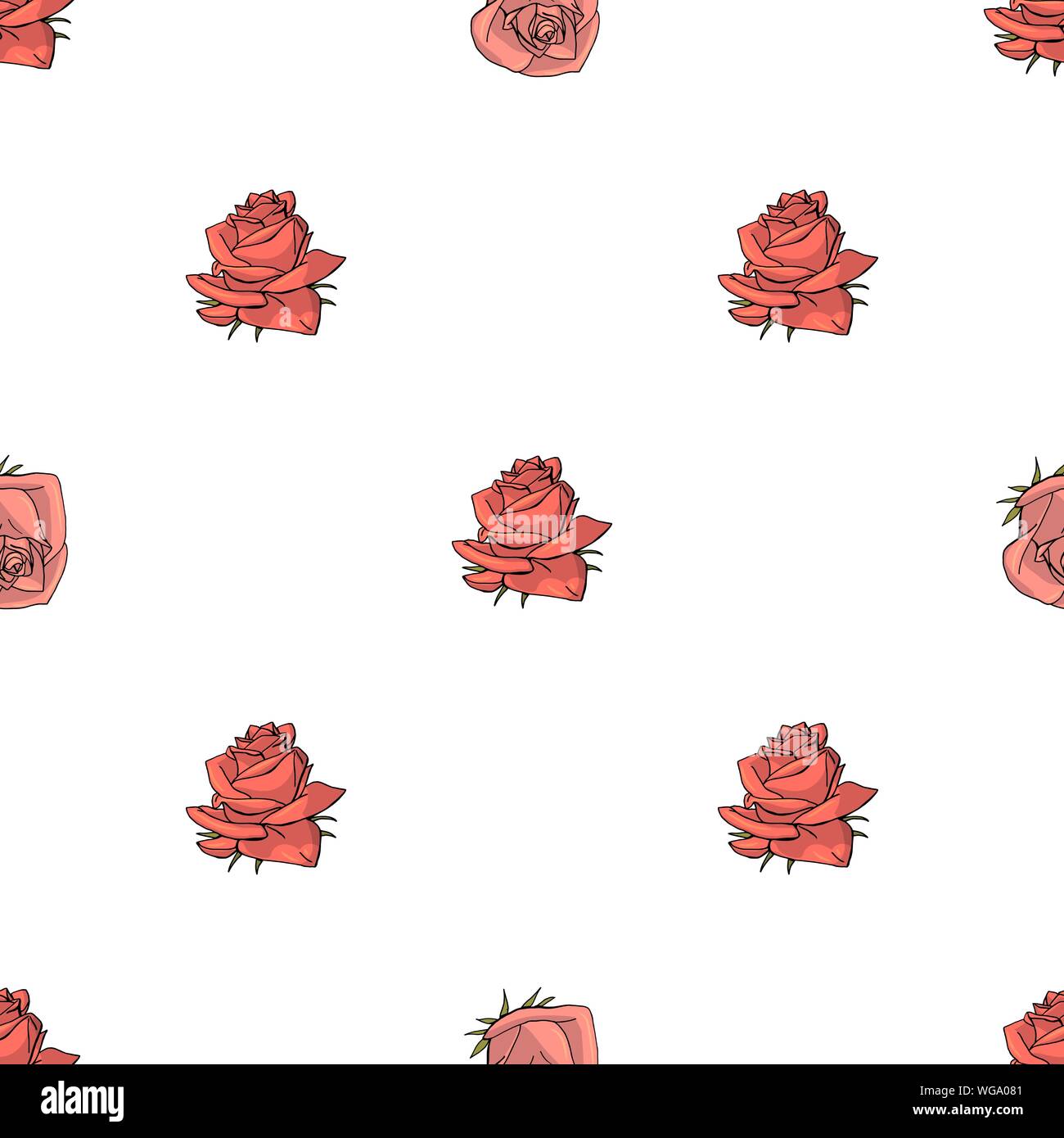 Hand drawn doodle style rose flowers seamless pattern. white background ...