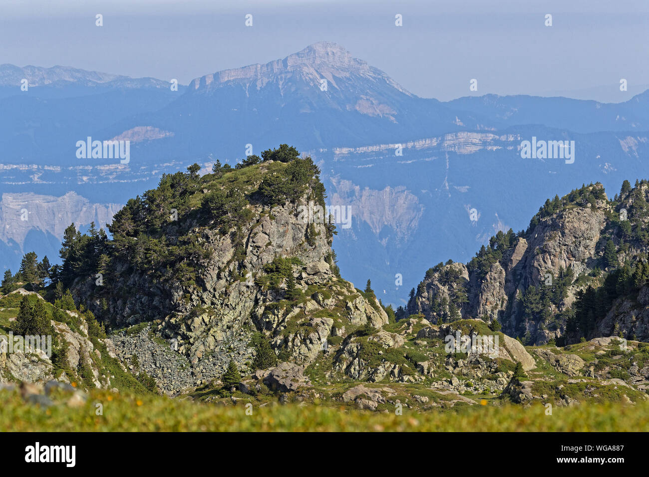 Landscape of Chartreuse range over the big rocks of Belledonne Stock Photo