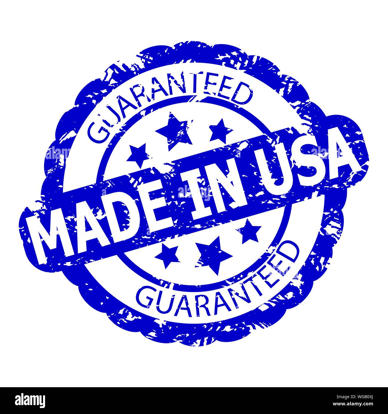 Guarantee item real made in usa. Texturise rubber stamp for product, that fabricated in united states of america. Vector illustration Stock Vector