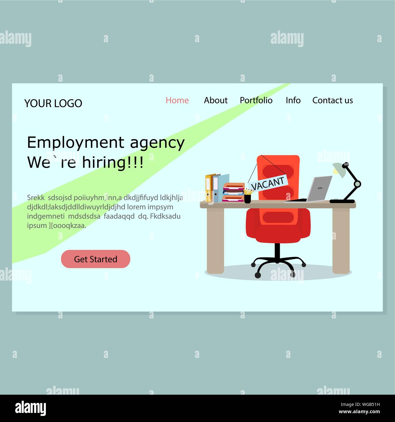 Employment agency landing page. We hiring. Homepage recruiting company for seek employees. Suggest vacant place for real professional candidats. Vecto Stock Vector