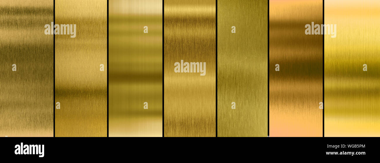 Seven various brushed gold metal textures collection Stock Photo Alamy