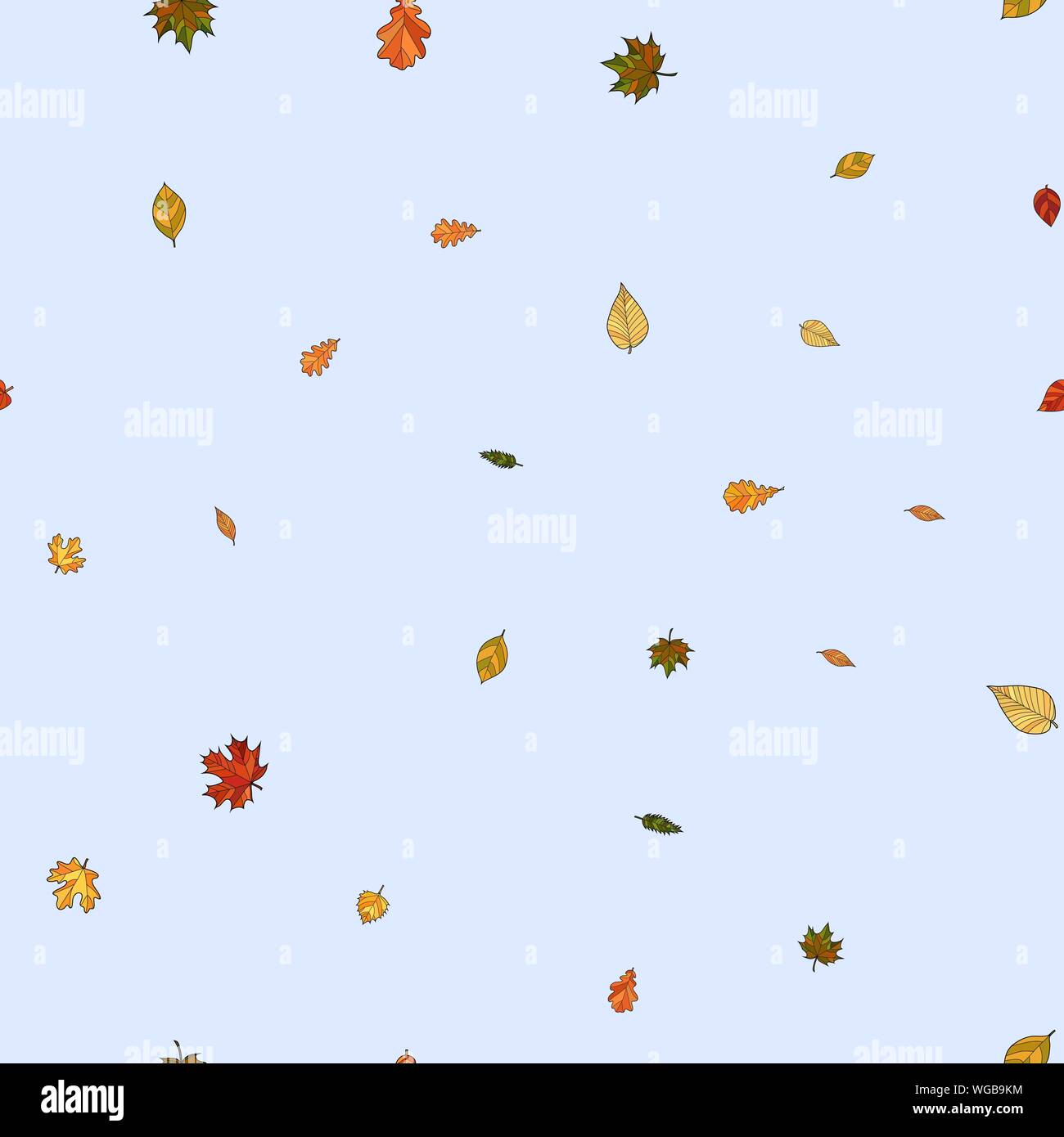 abstract vector doodle autumn leaves seamless pattern - leaves are ...
