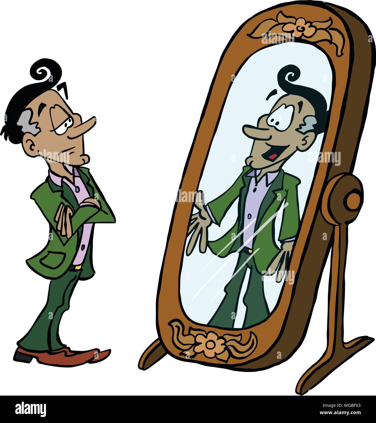 Man looking into mirror cartoon hi-res stock photography and images - Alamy
