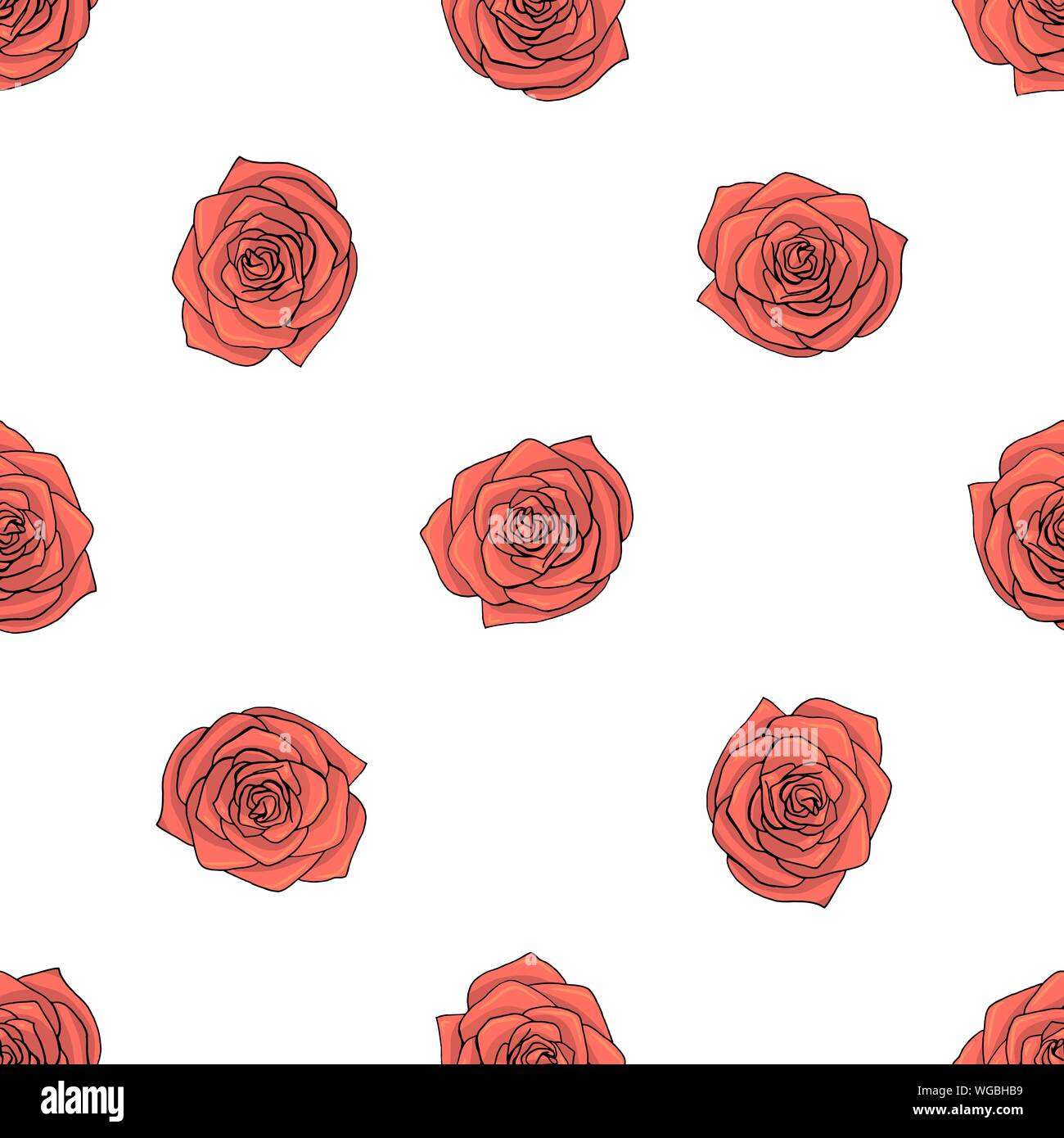 Hand drawn doodle style rose flowers seamless pattern. white background ...