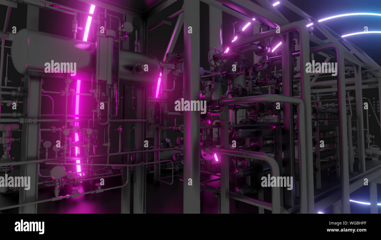 Abstract Industrial Equipment with Neon Lights Stock Photo Alamy