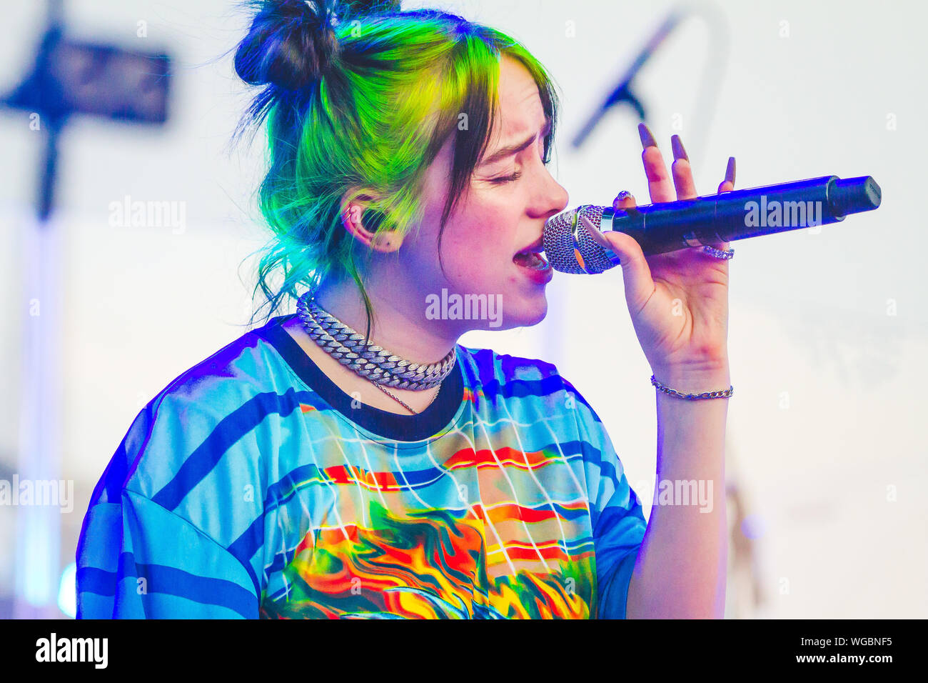 Milan, Italy. 31st Aug, 2019. Billie Eilish Pirate Baird O'Connell is an American singer-songwriter, model and dancer. Born and raised in Highland Park, Los Angeles, she began singing at a young age.In 2019 Billie Eilish has been one of the most hailed artist in the most important festivals all around the world. On the 31st of August Billie Eilish performed before Twenty One Pilots during the second and last day of the second edition of Milano Rocks, the festival organized by Live Nation and Indipendente Concerti in Milan. Credit: Pacific Press Agency/Alamy Live News Stock Photo