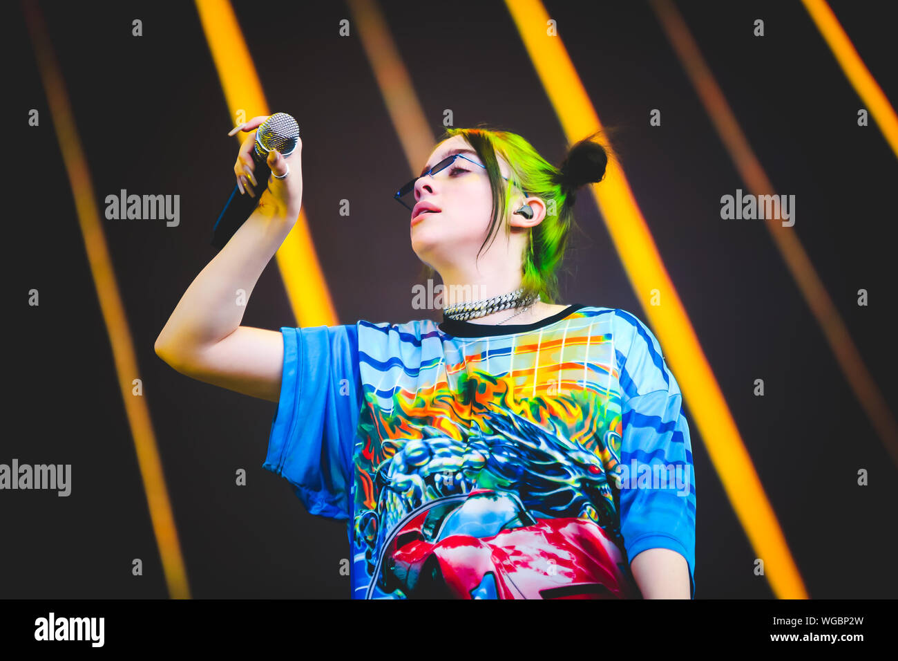 Milan, Italy. 31st Aug, 2019. Billie Eilish Pirate Baird O'Connell is an American singer-songwriter, model and dancer. Born and raised in Highland Park, Los Angeles, she began singing at a young age.In 2019 Billie Eilish has been one of the most hailed artist in the most important festivals all around the world. On the 31st of August Billie Eilish performed before Twenty One Pilots during the second and last day of the second edition of Milano Rocks, the festival organized by Live Nation and Indipendente Concerti in Milan. Credit: Pacific Press Agency/Alamy Live News Stock Photo