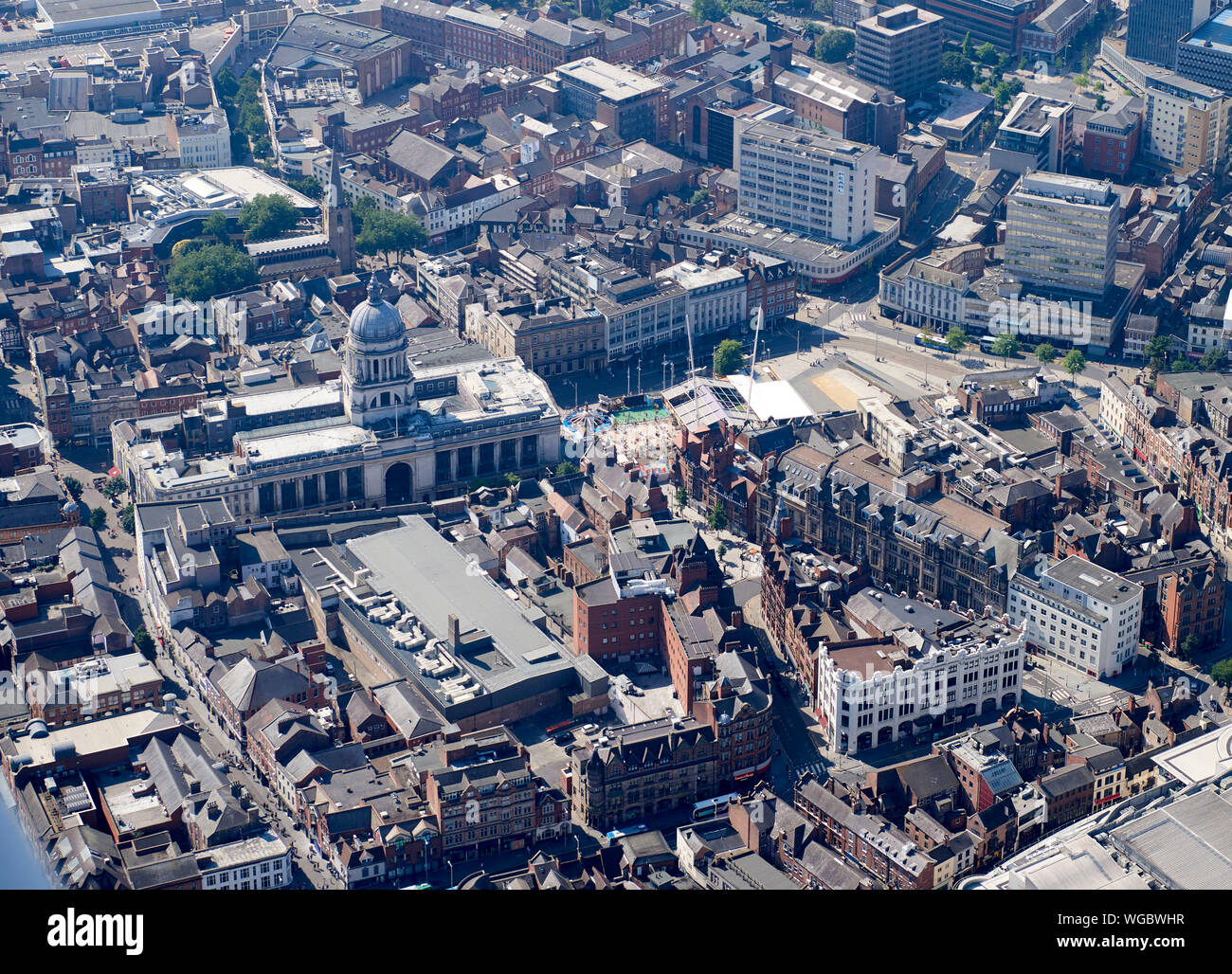 Nottingham City centre from the air, East Midlands, England, UK Stock Photo