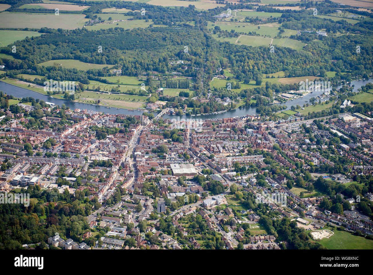 An aerial view of Henley on Thames, South East England, UK Stock Photo