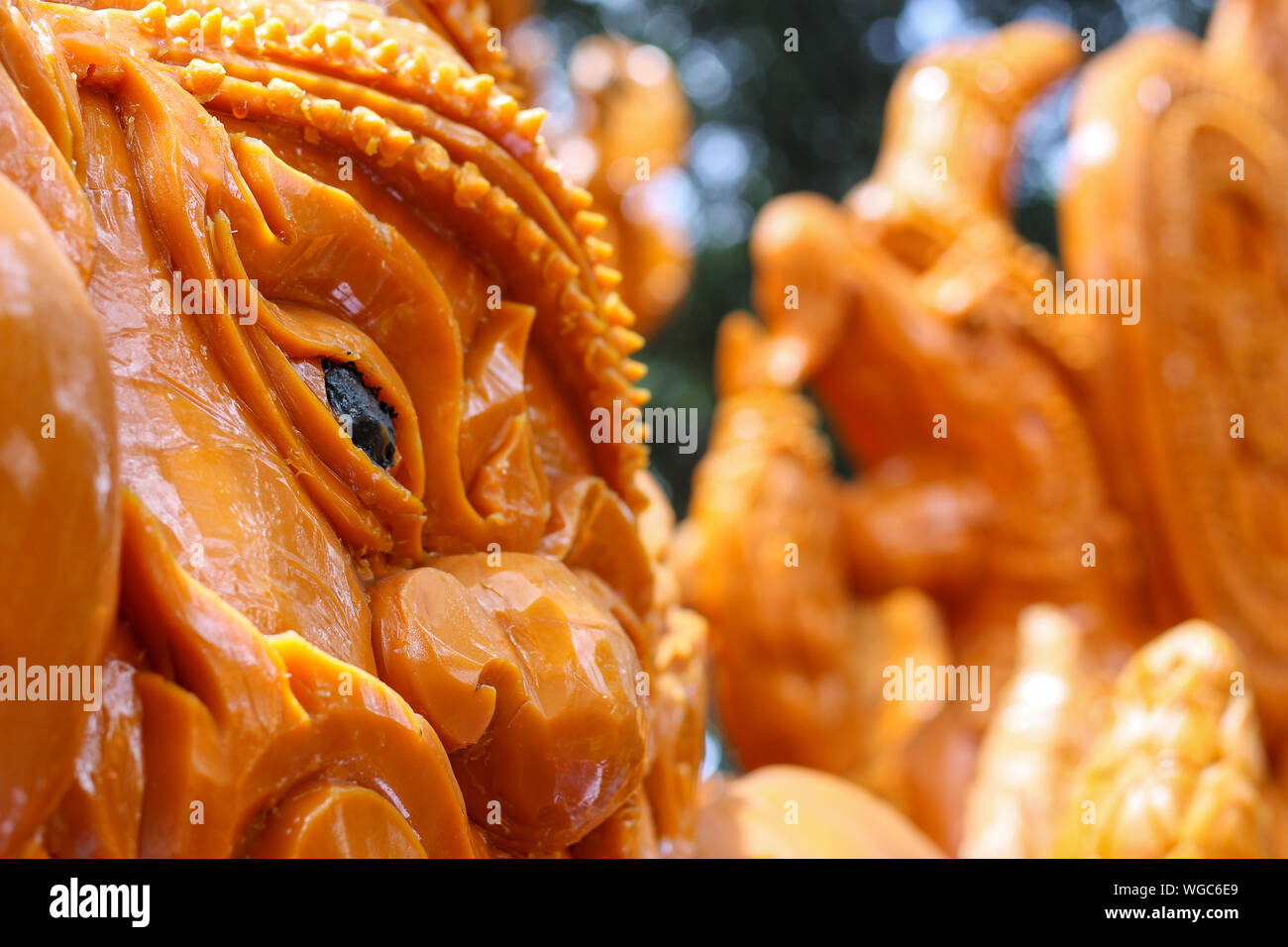 Carving or sculpting for Thai traditional candle parade festival in Ubon Ratchathani, Thailand. Stock Photo