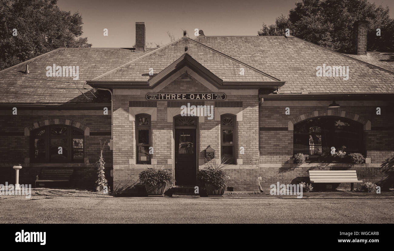 Old Train Station in downtown Three Oaks, Michigan Stock Photo Alamy