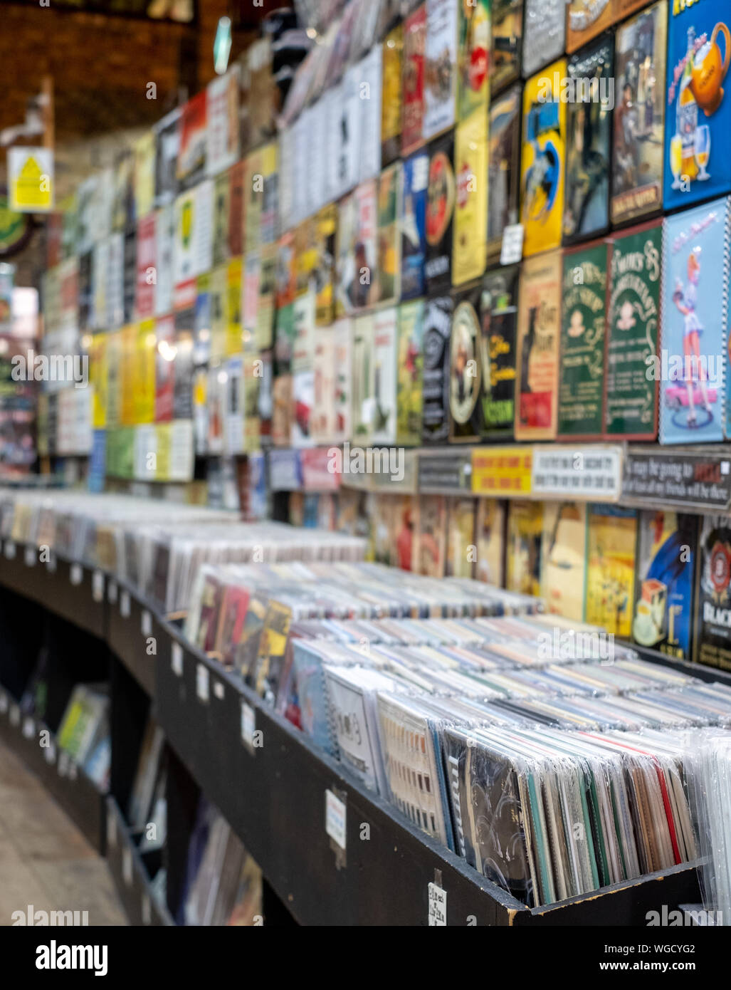 Vintage vinyl records on sale in a store at The Stables market, Camden