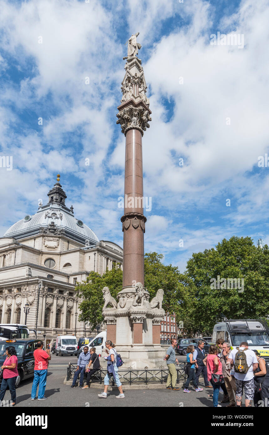 Crimea & Indian Mutiny memorial, AKA Scholars War Memorial, a column designed by Sir George Gilbert Scott. Westminster Abbey, Westminster, London UK. Stock Photo