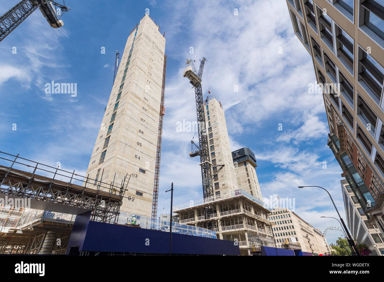 Lift shafts for new towers at Broadway Westminster Development project by Northacre, a London development in Victoria Street, Westminster, London, UK. Stock Photo