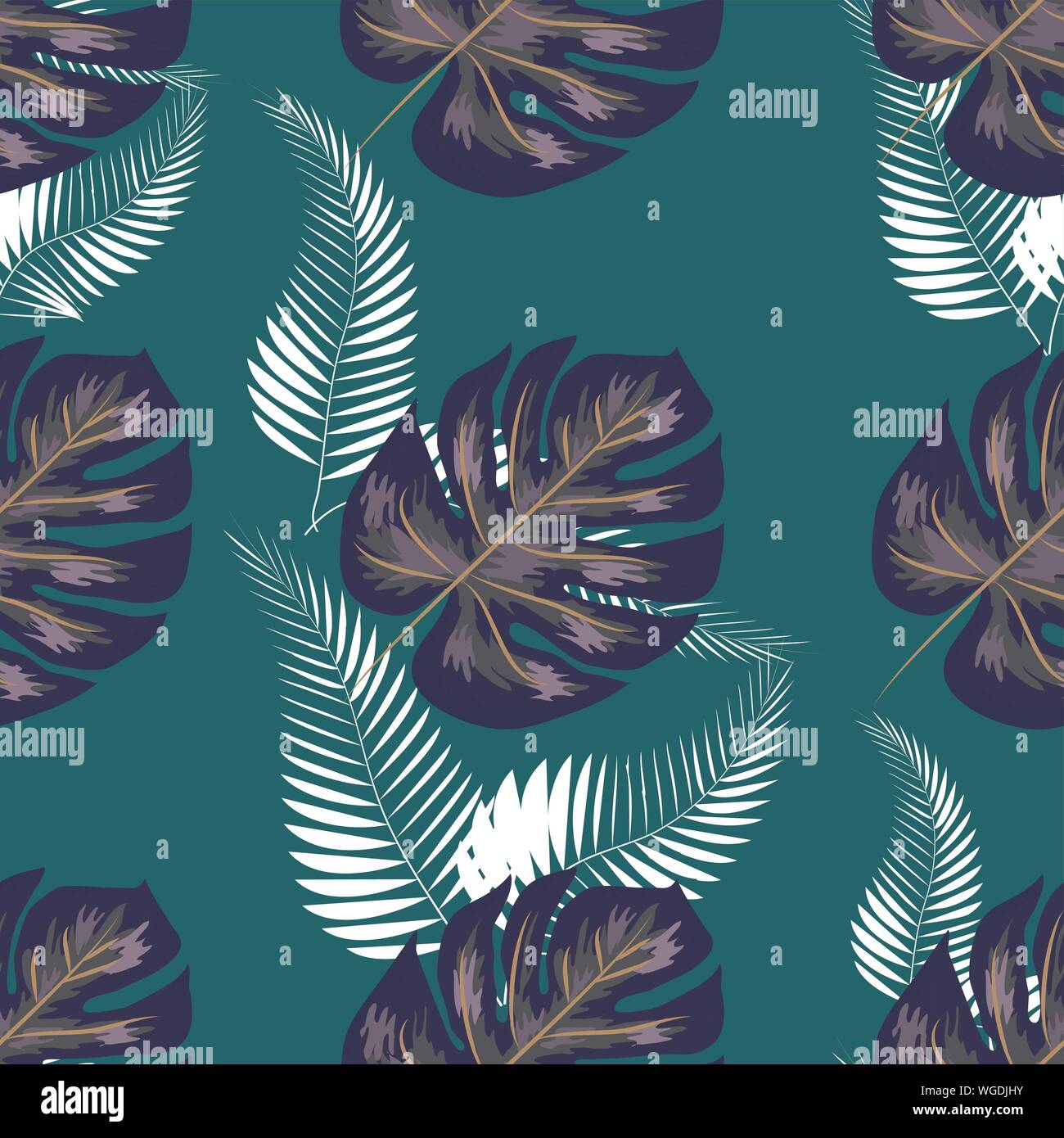 Green pattern with monstera palm leaves. Seamless summer tropical ...