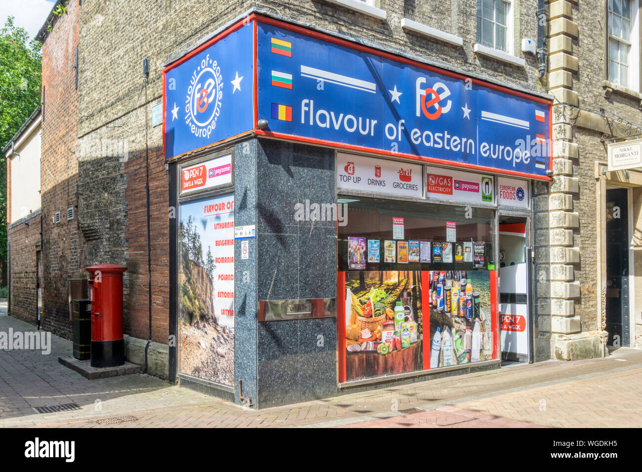 Flavour of Eastern Europe, Eastern European food shop in King's Lynn High Street. Stock Photo