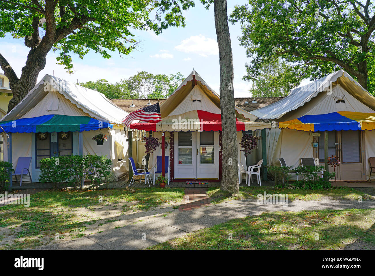 OCEAN GROVE, NJ 10 AUG 2019 View of the summer tent cabins around the