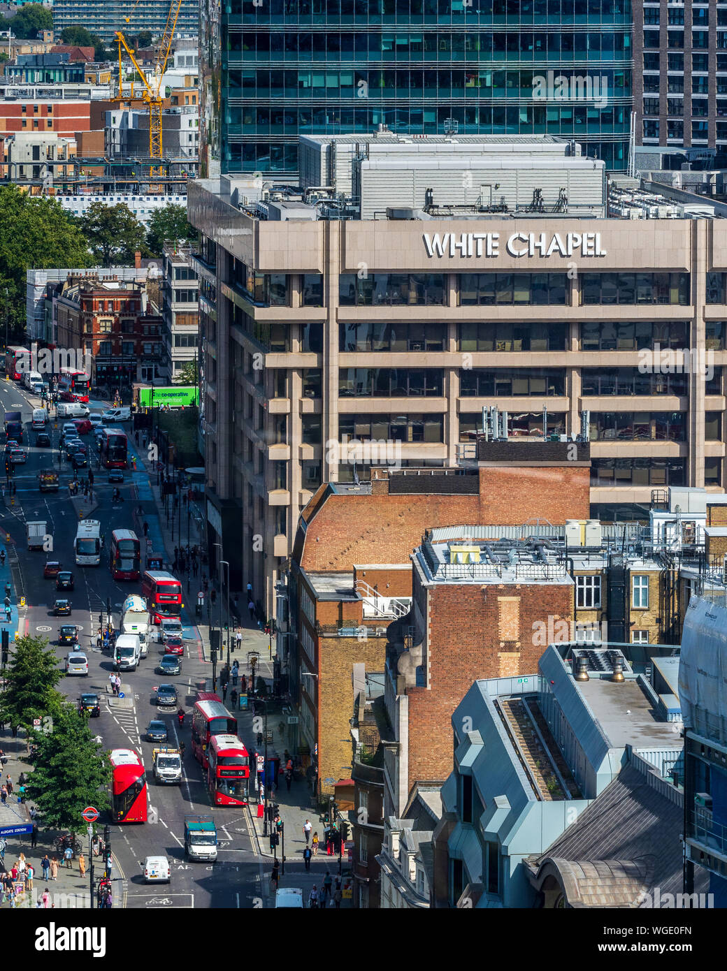 Whitechapel London - high level view of Whitechapel and Aldgate in East London Stock Photo