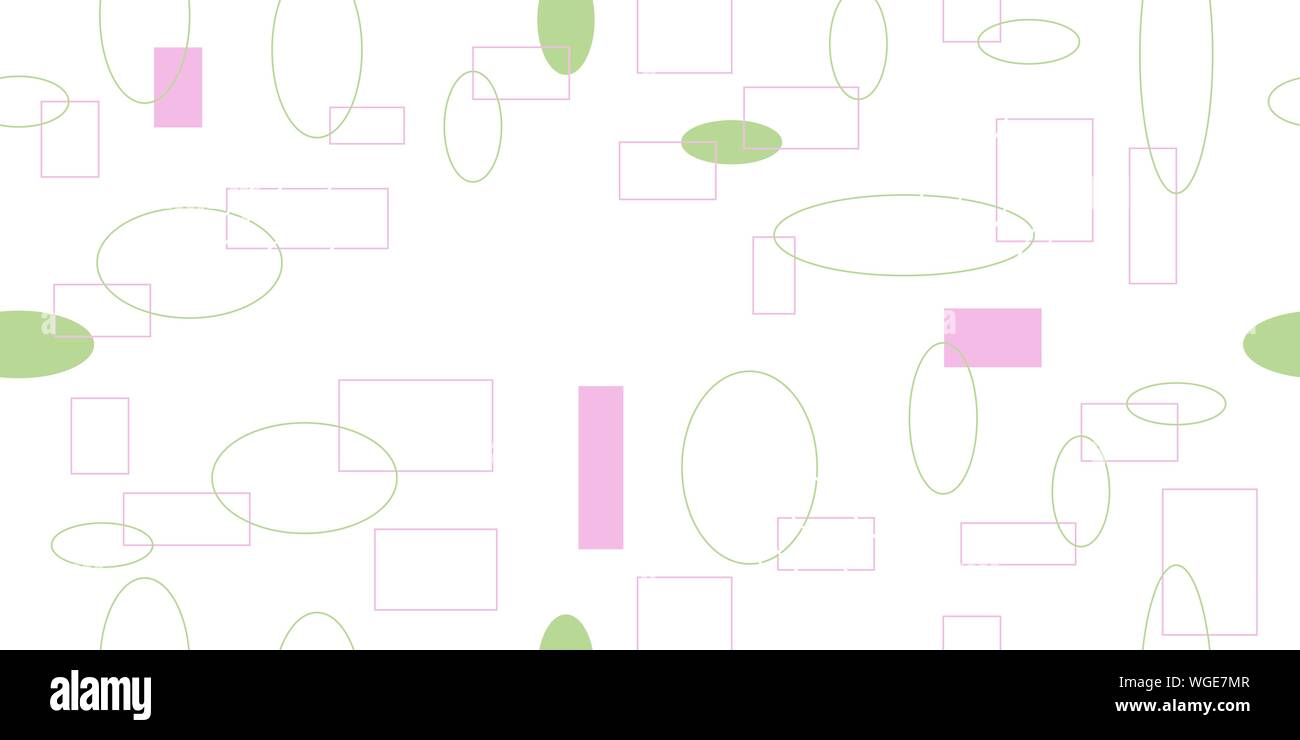 Seamless pattern from colored rectangles and elipses. Vector illustration. Cropped shapes. Isolated elements on a white background. Stock Vector
