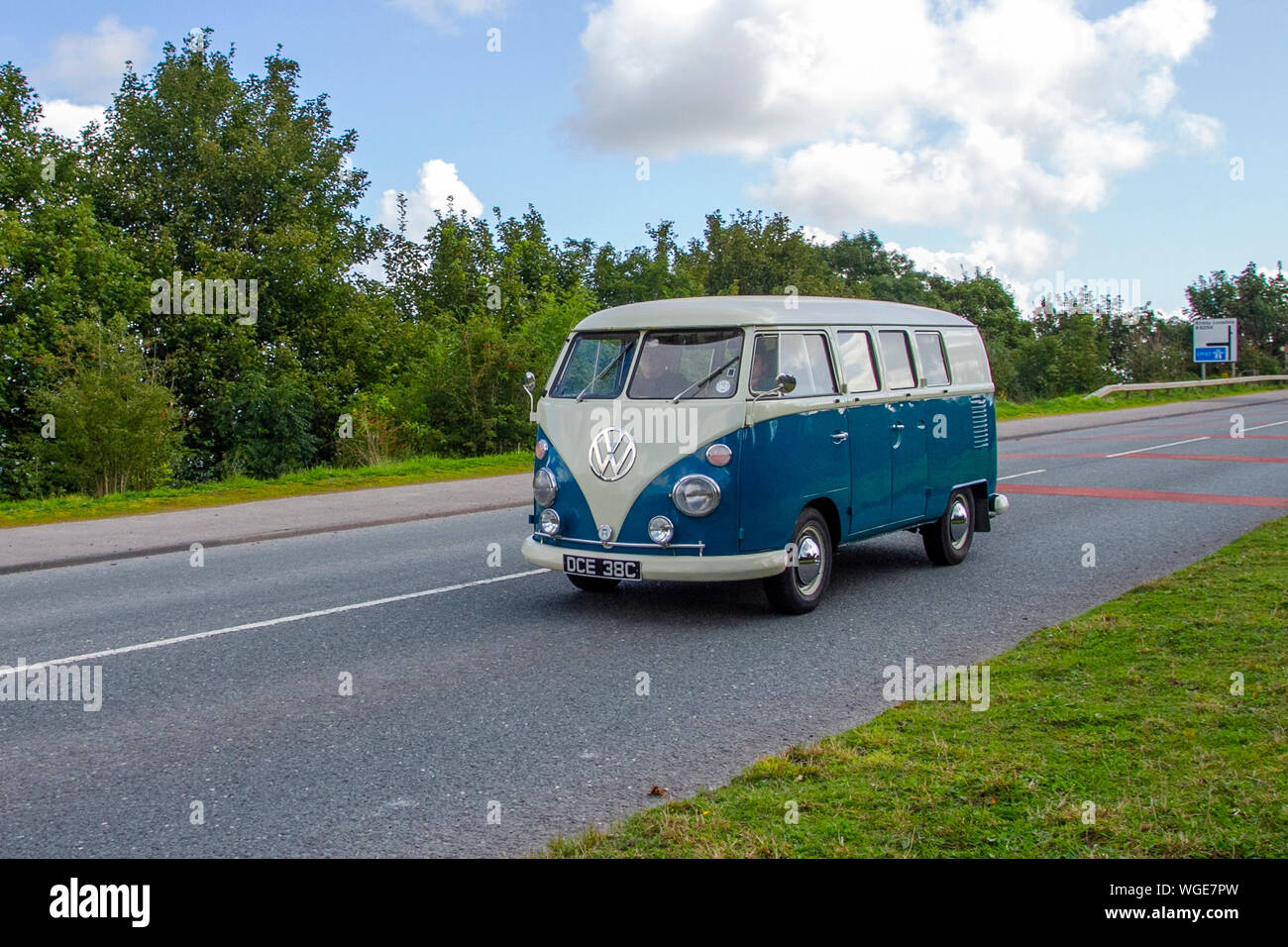 1965 60s sixties Blue white VW Volkswagen camper at the 2019 Bradford