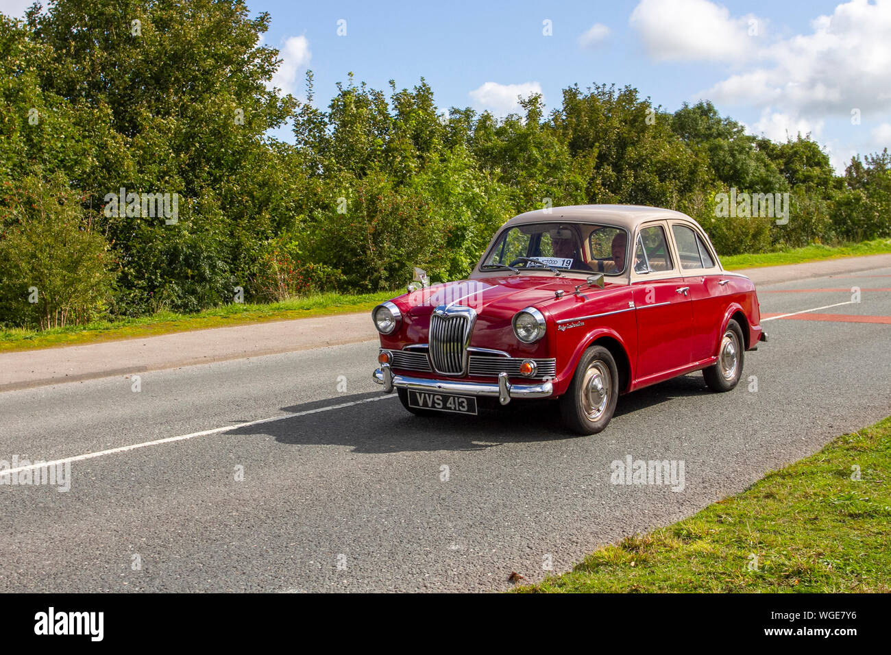 1963 red Riley 1500cc at the Bradford to Morecambe Charity vintage car ...