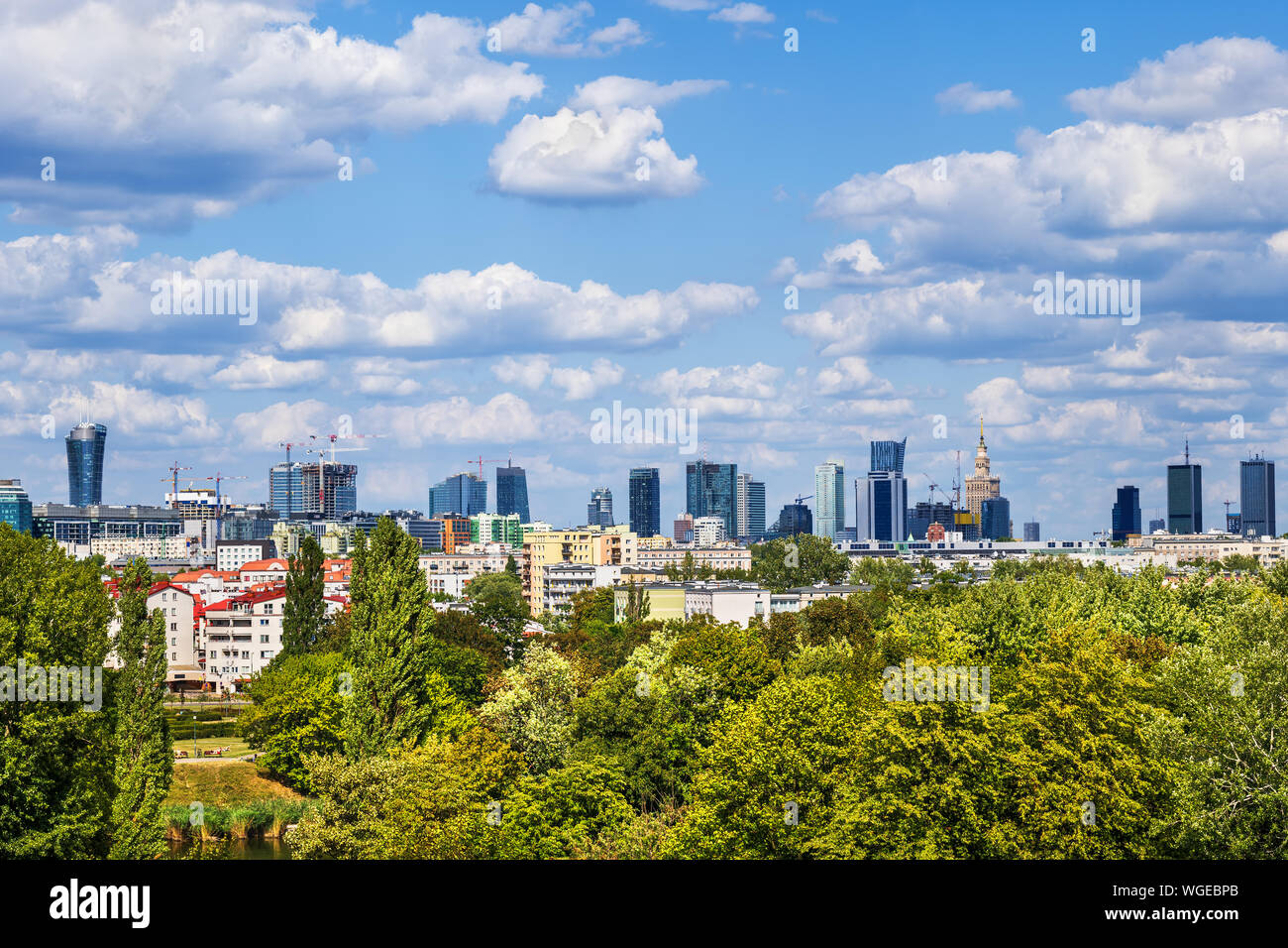 Warsaw skyline, capital city of Poland, view above park trees Stock Photo -  Alamy