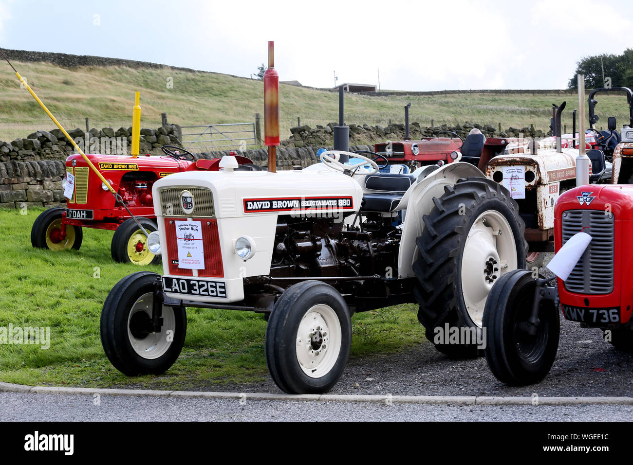 Calerdale, UK. 1st September, 2019. The annual charity tractor run through Calderdale takes place which this year supports the Calder Valley Search and Rescue team. The route takes the tractors around the hills surrounding Hebdon Bridge and ends at Craggs Country Business Park in Mytholmroyd, Calderdale. UK. Credit: Barbara Cook/Alamy Live News Stock Photo