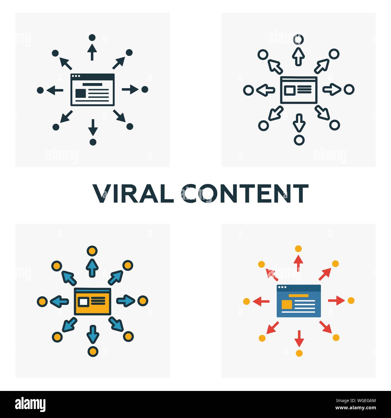 Viral Content icon set. Four elements in diferent styles from content ...