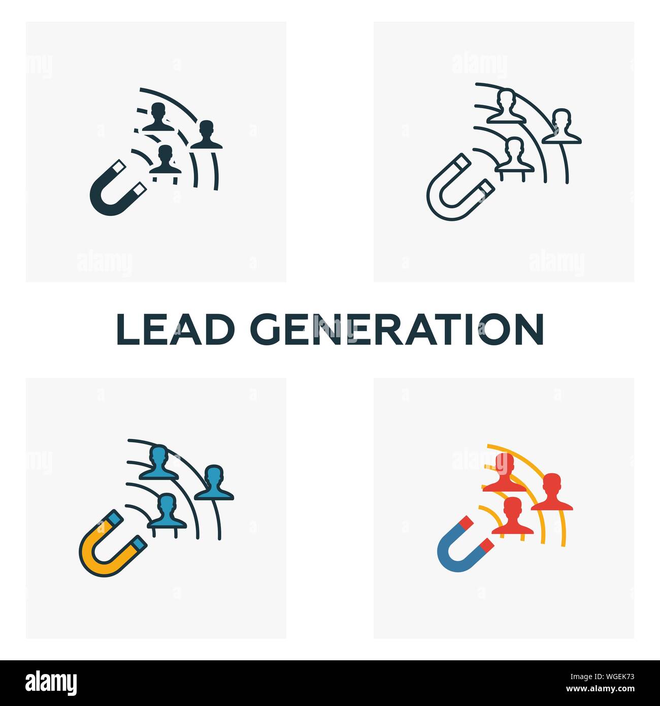 Lead Generation icon set. Four elements in diferent styles from content