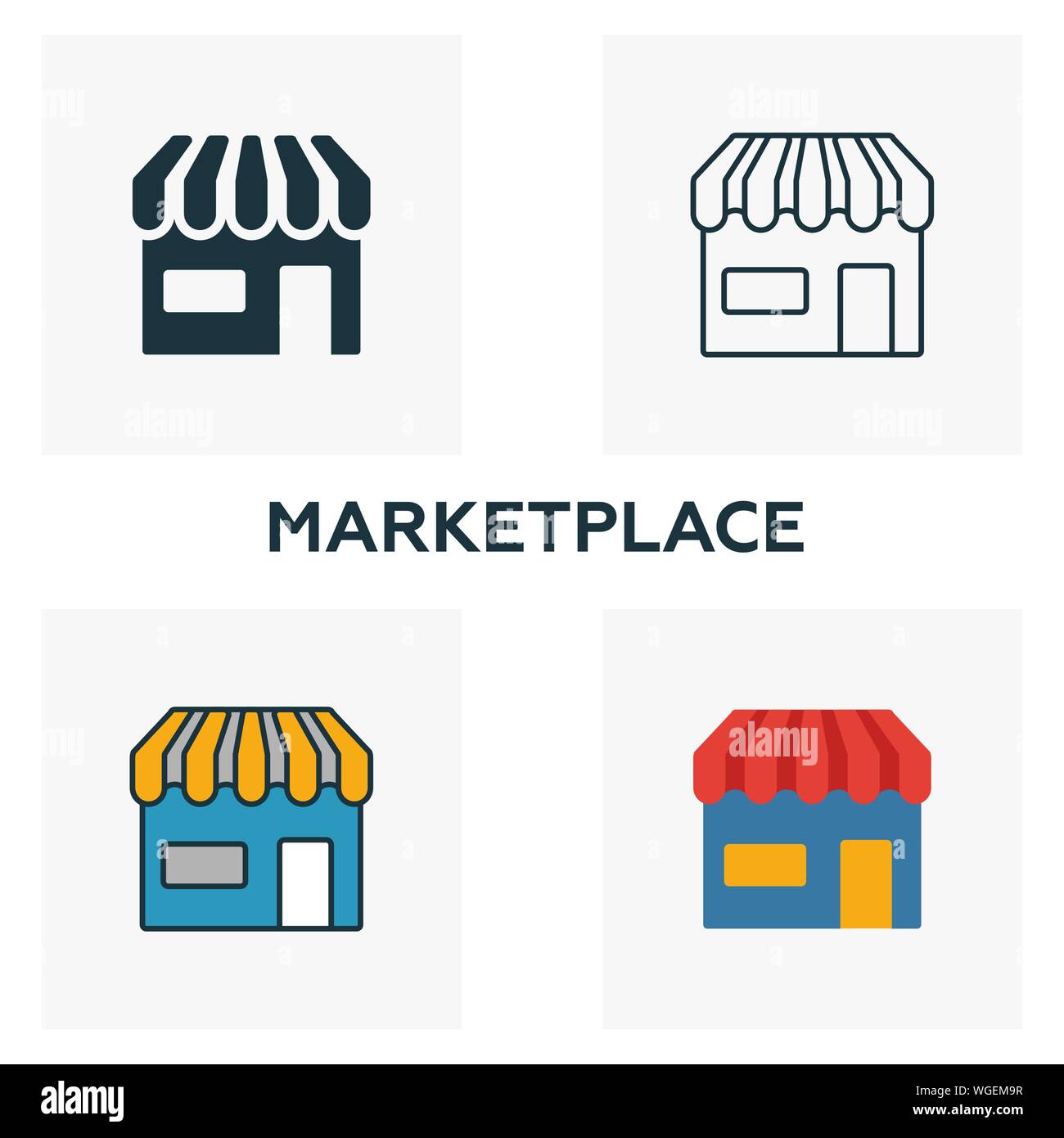 Marketplace icon set. Four elements in diferent styles from