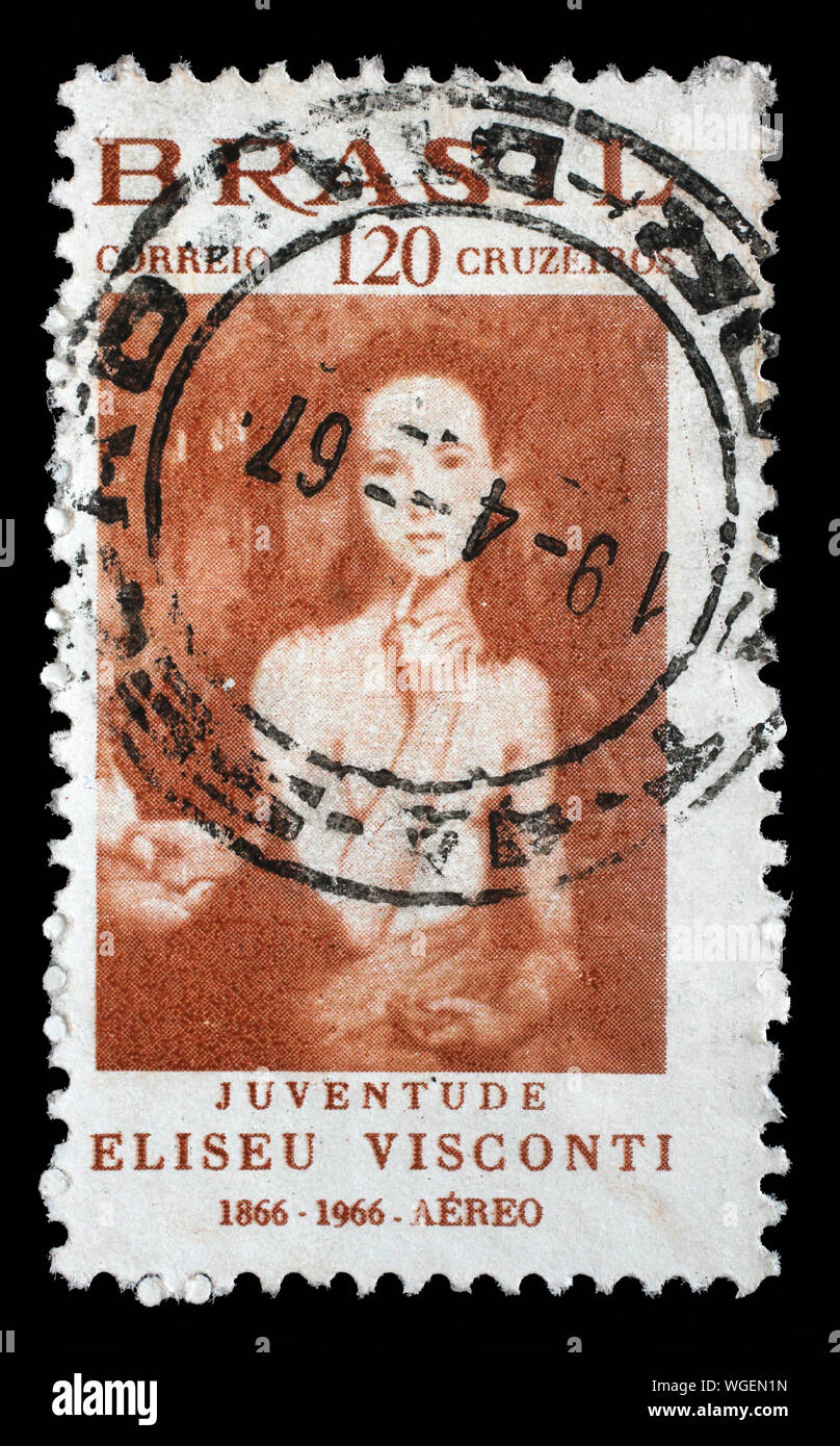 Stamp printed by Brazil. The 100th Anniversary of the Birth of Eliseu Visconti, 1866-1944, circa 1966. Stock Photo