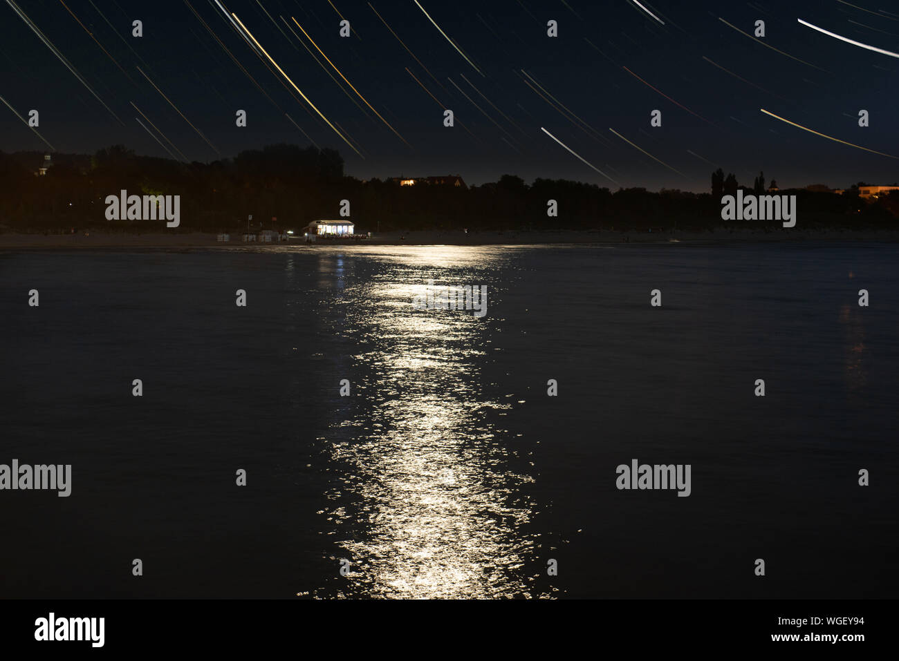 The sky with startrail at the sea in the twilight after sunset Stock ...