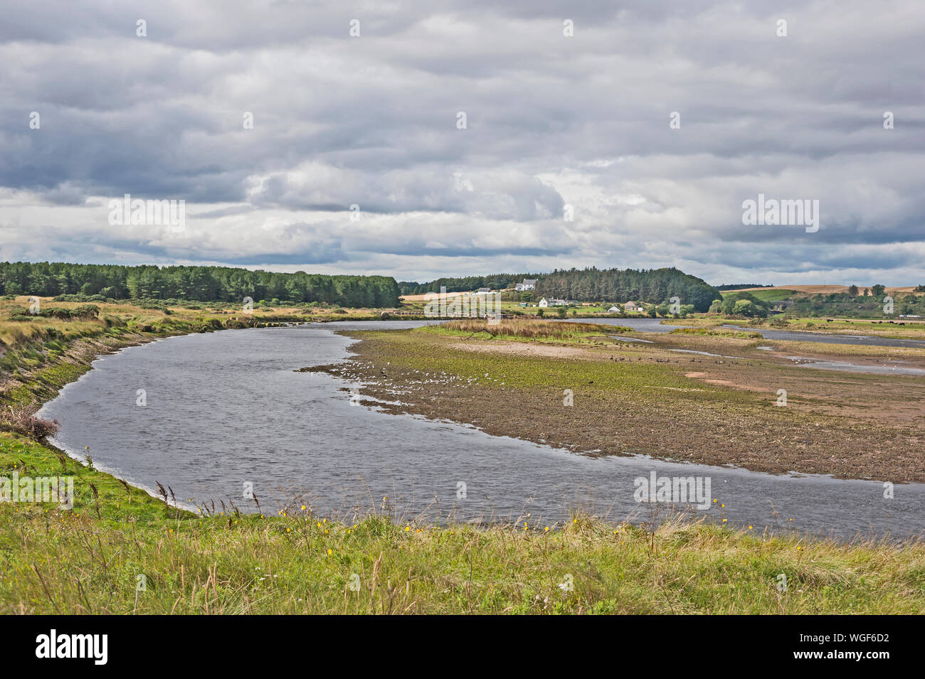 Looking inland from the mouth of the river North Esk, Angus, Scotland, UK Stock Photo