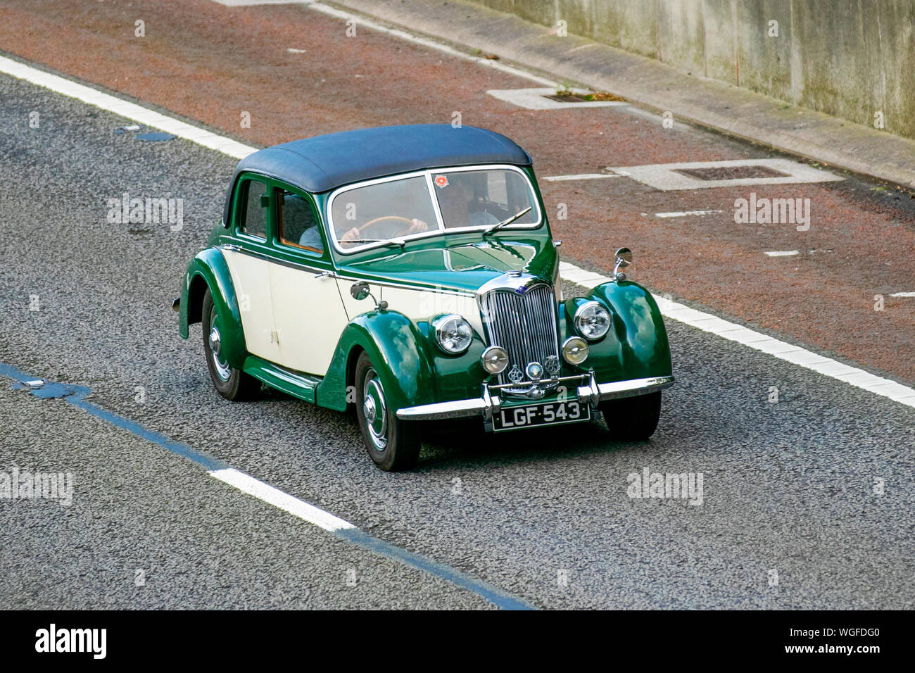 1950 1500cc Green White Riley Driving In The 2019 Charity Vintage Car Rally Old Retro Vehicle Historic Automobile Transportation Classic Antique Collection Auto Transport Design Motor Drive Historical History Show Engine Restored