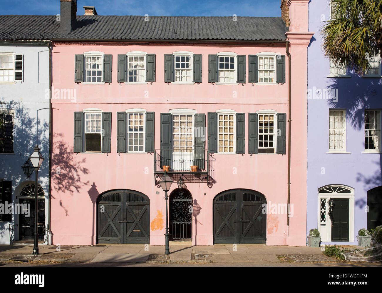 Colorful row houses in historic Charleston, South Carolina Stock Photo