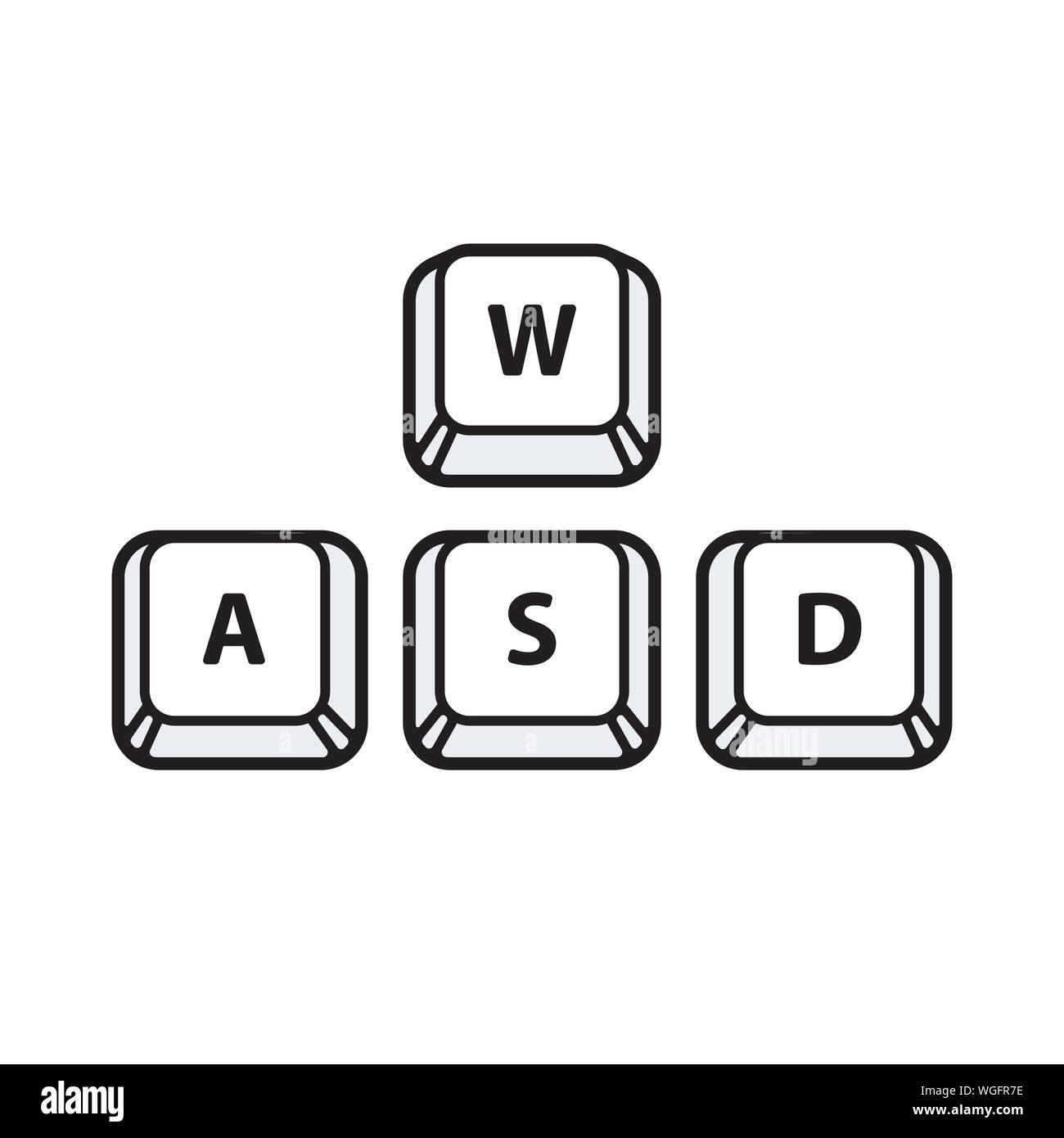 WASD keys, game control keyboard buttons. Gaming and cybersport symbol. Vector illustration. Stock Vector